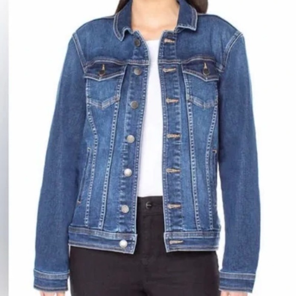 Well Worn Dark Wash Blue Button Stretchy Denim Jean Jacket Size Small Trucker - Picture 6 of 8